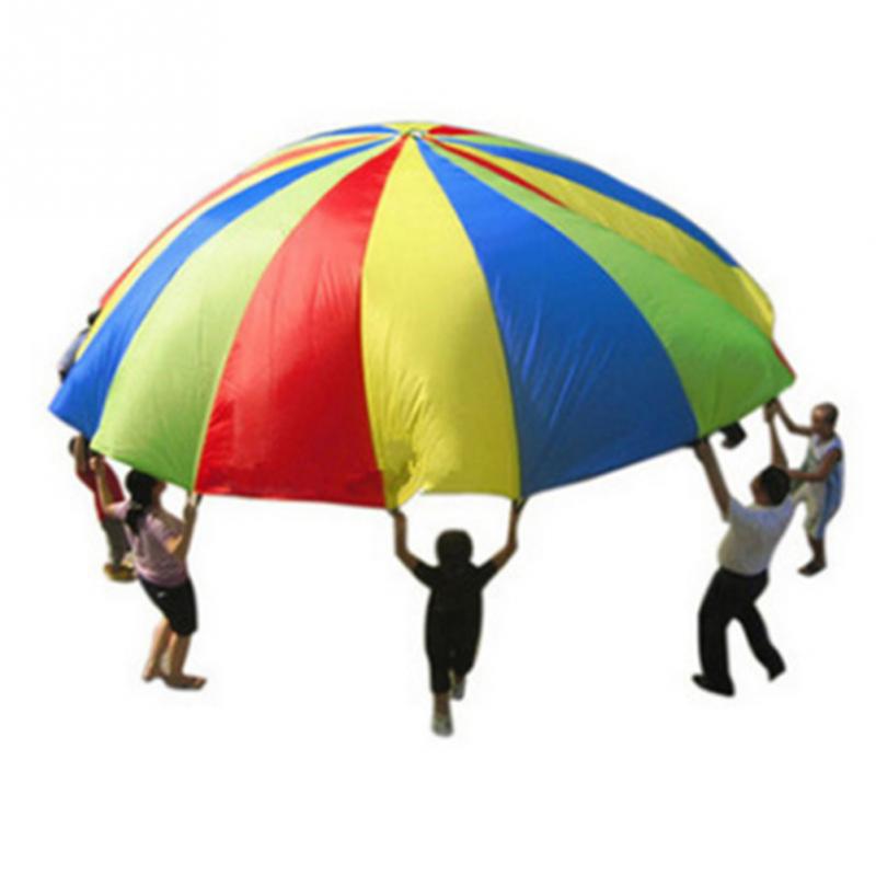 Rainbow Parachute Dia 2M Kind Kinderen Sport Ontwikkeling Outdoor Paraplu Speelgoed Jump-sack Ballute Speel Parachute 8 armbanden