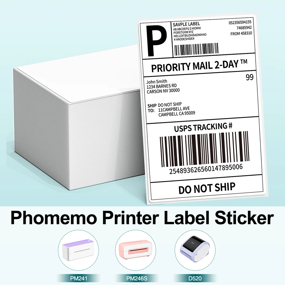 500Pcs Thermal Paper 4x6 Fan-Fold Labels Supplies Phomemo 241BT 246S D520BT Label Printer for Package Adress Business