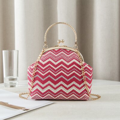 YBYT nacional paja bandolera para mujeres bolsos de lujo Bolsos De Mujer patchwork mujer cadena bolso de hombro: Rojo