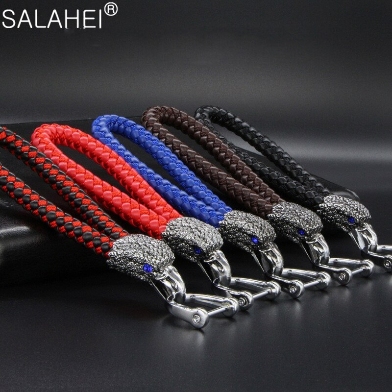 Animal Eagle Head Keychain Horsebuckle Leopard Head Metal Key Chain Luxury Car Keyring Hand Woven Jewelry