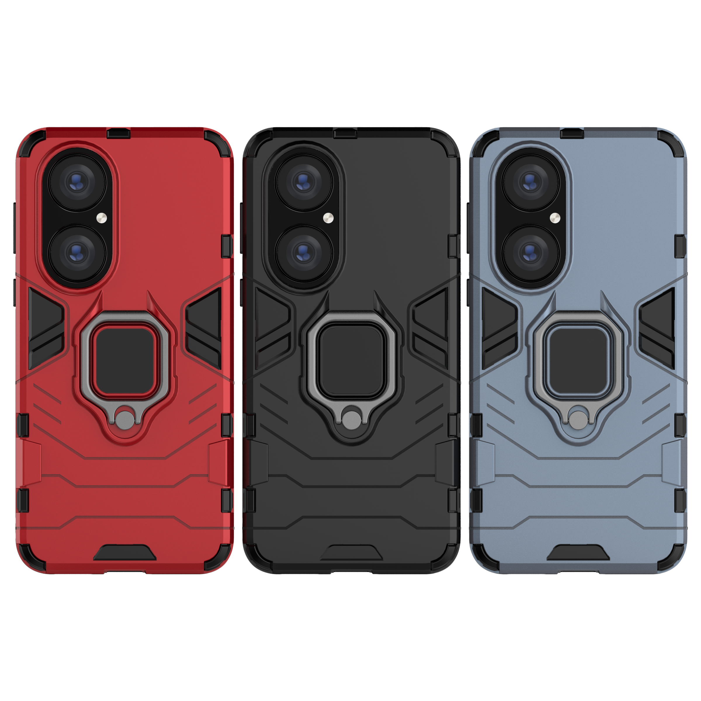 Armor Shockproof Case For Huawei P60 P50 P40 P30 P20 Lite Pro Plus Bumper Metal Ring Stand Back Cover