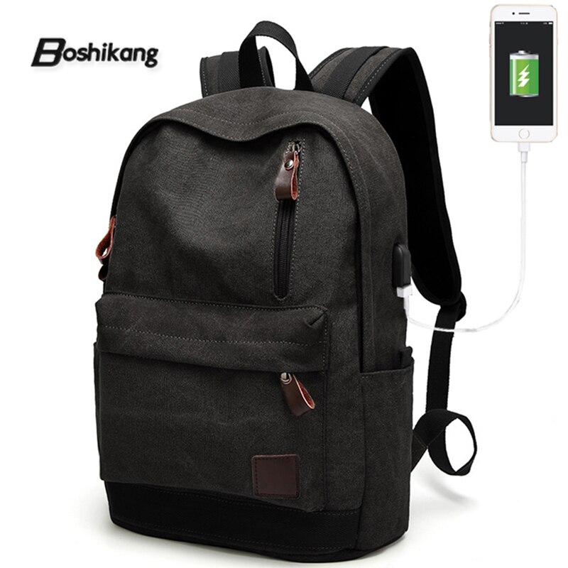 Boshikang USB charge hommes sac à dos décontracté coton toile collège étudiant sacs d'école Vintage ordinateur portable voyage sac à dos adolescent