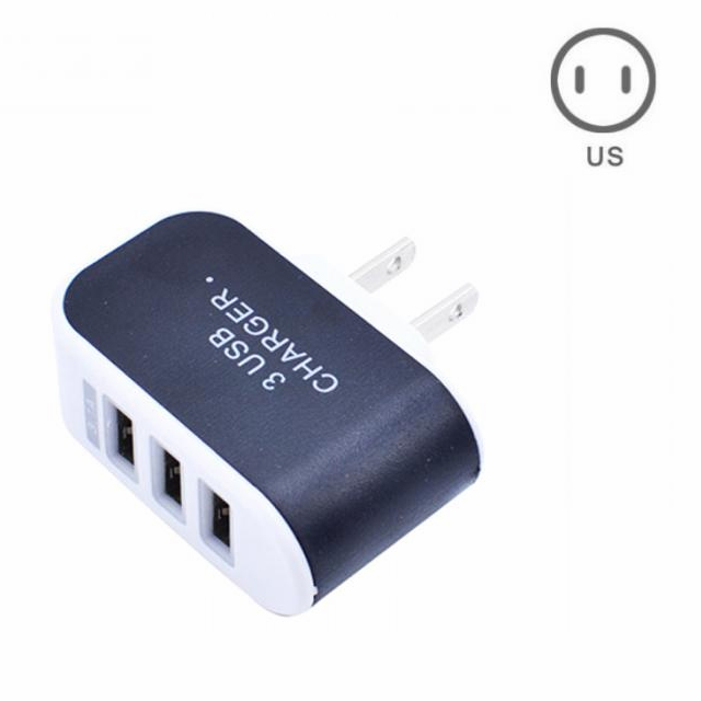 EU/US Plug Charger Station 3 Port USB Charge Charger Travel AC Power Chargers Adapter For Travel Accessories: US-Black