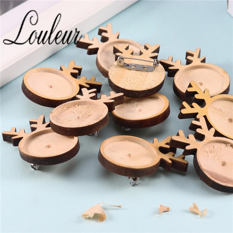 Louleur Vlakte Hout Cabochon Broche Basisinstellingen Diy Herten Vormige Paperclip Kerst Broches Bezel Lade Sieraden Maken Levert