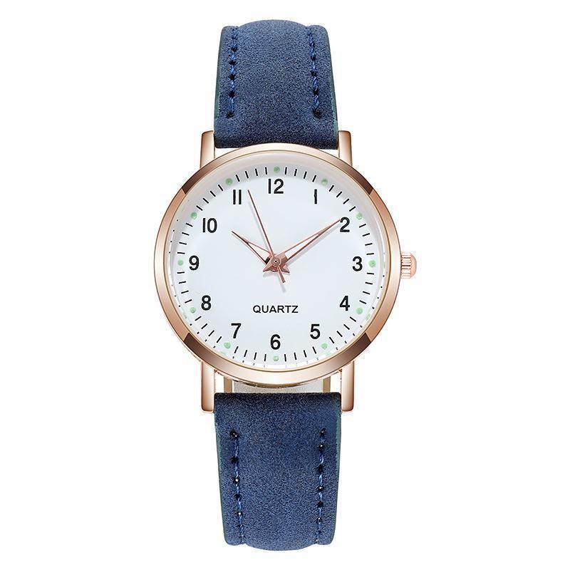 Ladies Diamond-studded Luminous Retro Female Watch Leather Belt Quartz Watch Women Simplicity Casual Decoration Wristwatches: Blue