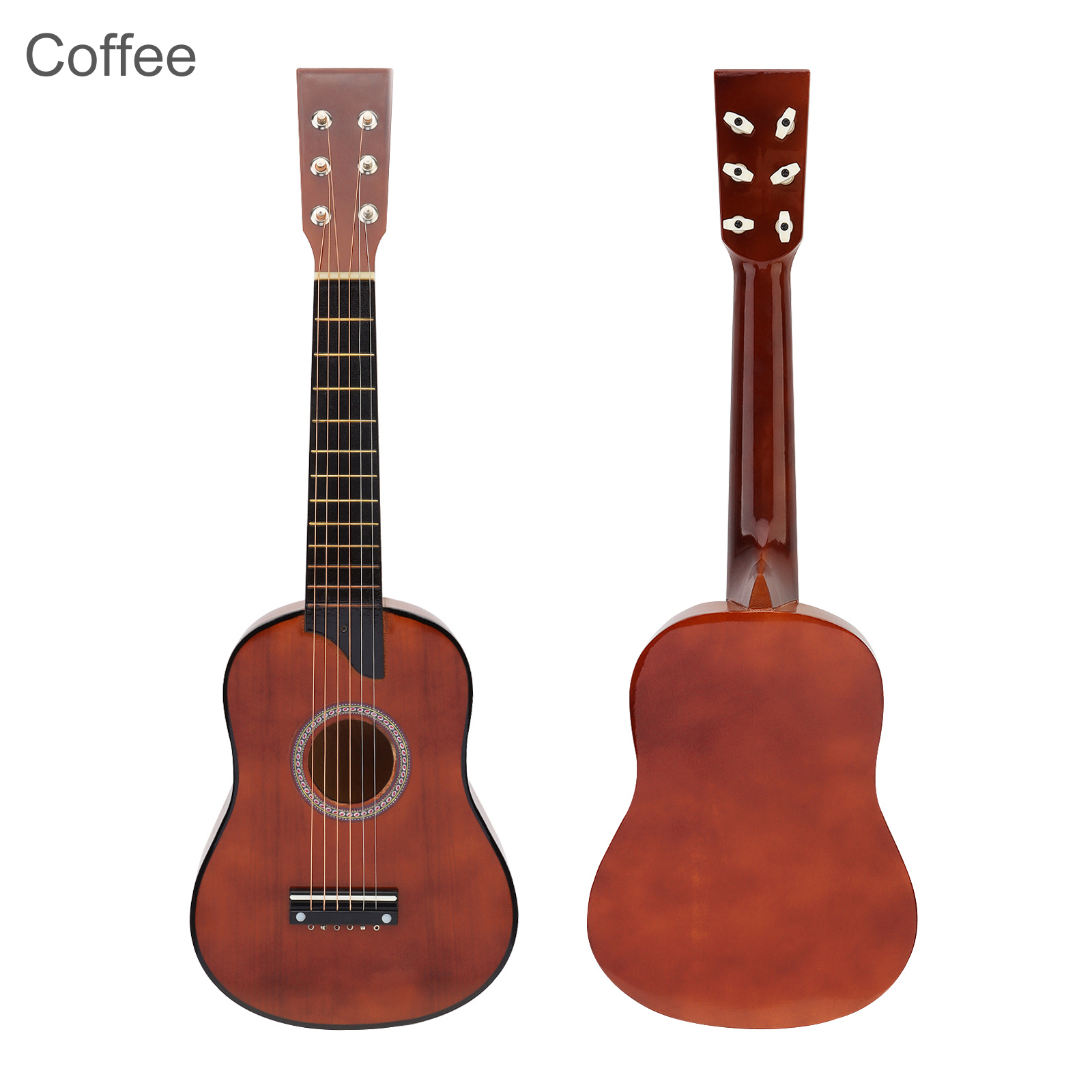 25 tommer 4 farver basswood akustisk guitar med pick-strings legetøjsguitar til børn og begyndere: Kaffe