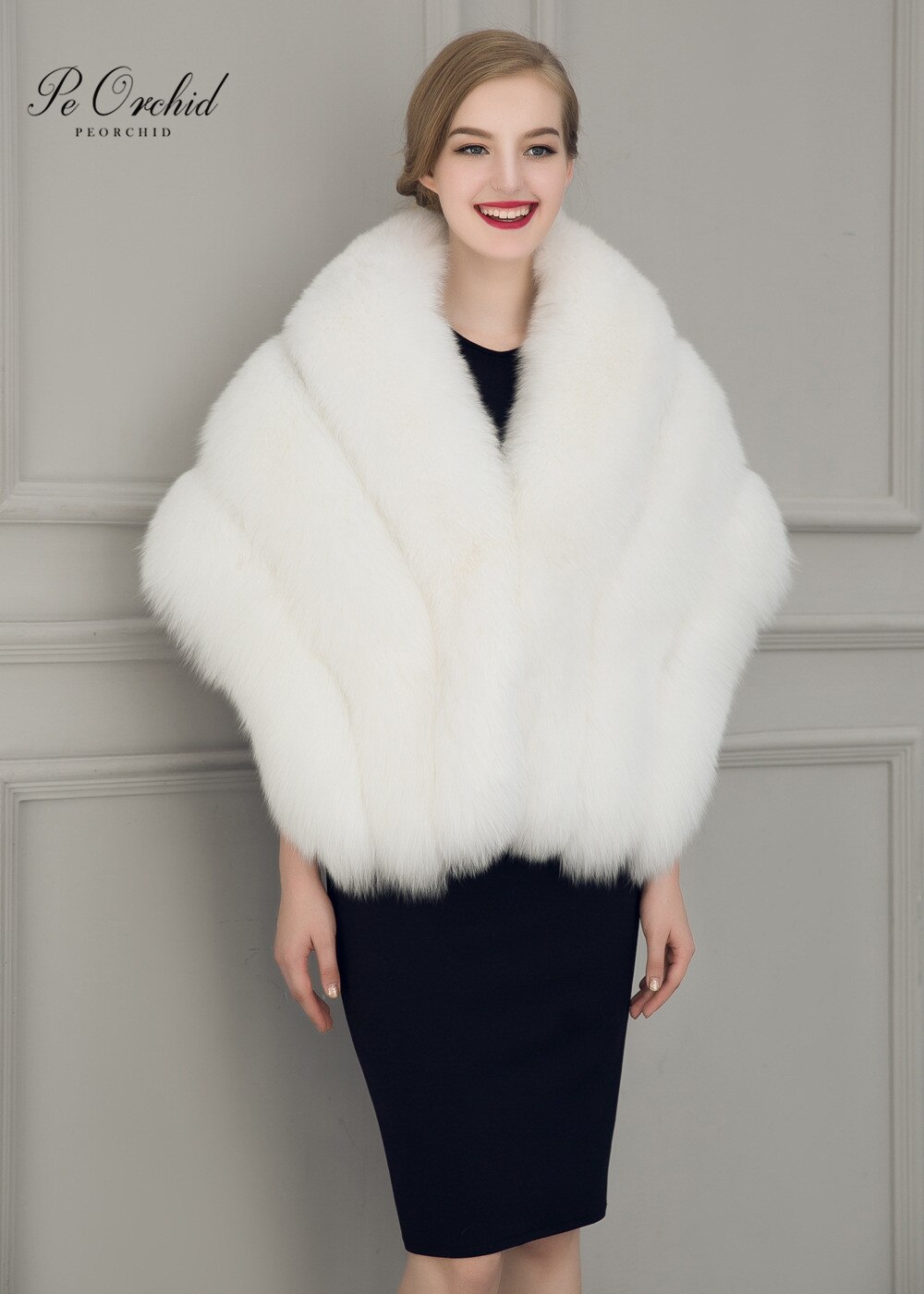 PEORCHID White Bridal Shawls And Wraps Faux Fur Winter Bridesmaid Wedding Capes Ladies Black Jackets Women Evening Coat Shrugs