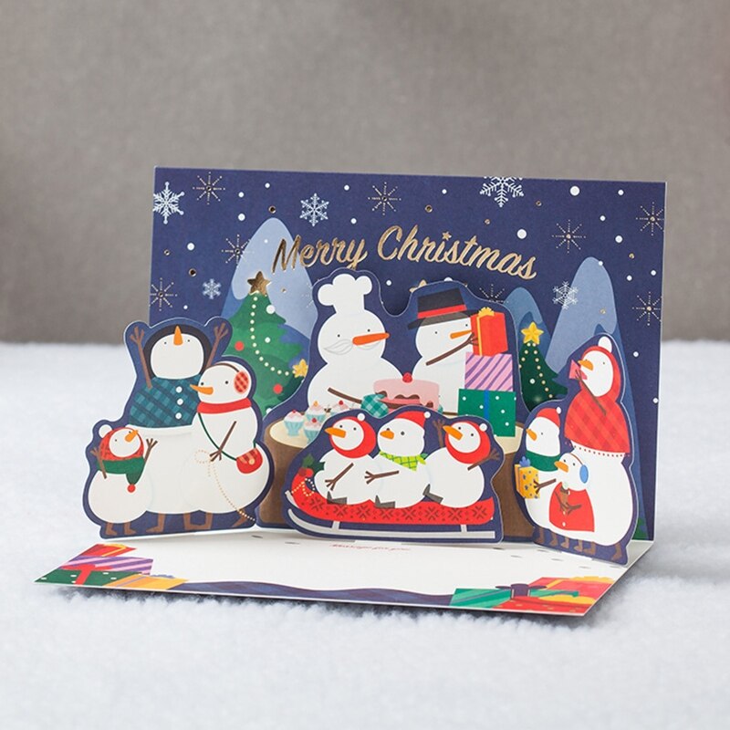3D up Cards Merry Christmas Origami Paper Cut Postcards Greeting Cards