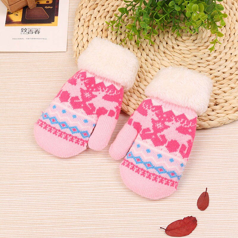 Algodão de pelúcia pele do bebê inverno luvas quentes crianças luvas para meninos meninas dedo cheio luvas natal veados: pink elk