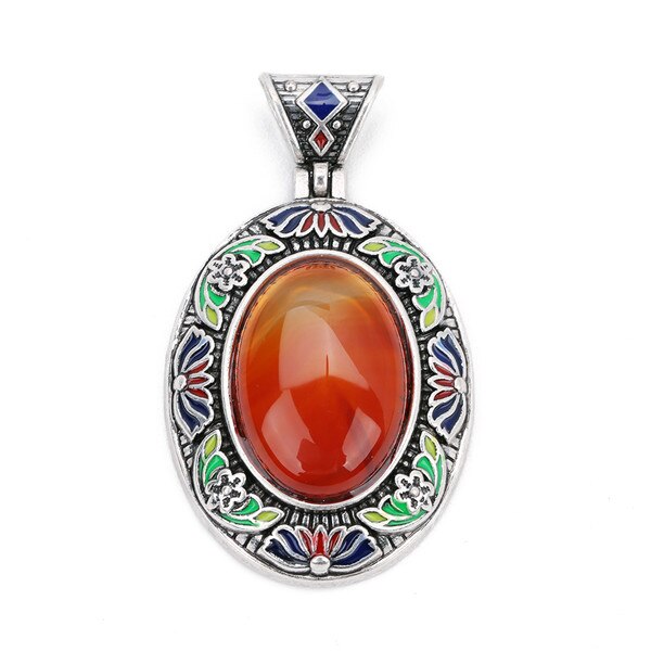 Natural Red Agates Opal Stone 32x40mm Pendants Necklace Jewelry Silver Plated Charm Crystal Boho Ethnic Egg DIY Jewelry Findings: red agate