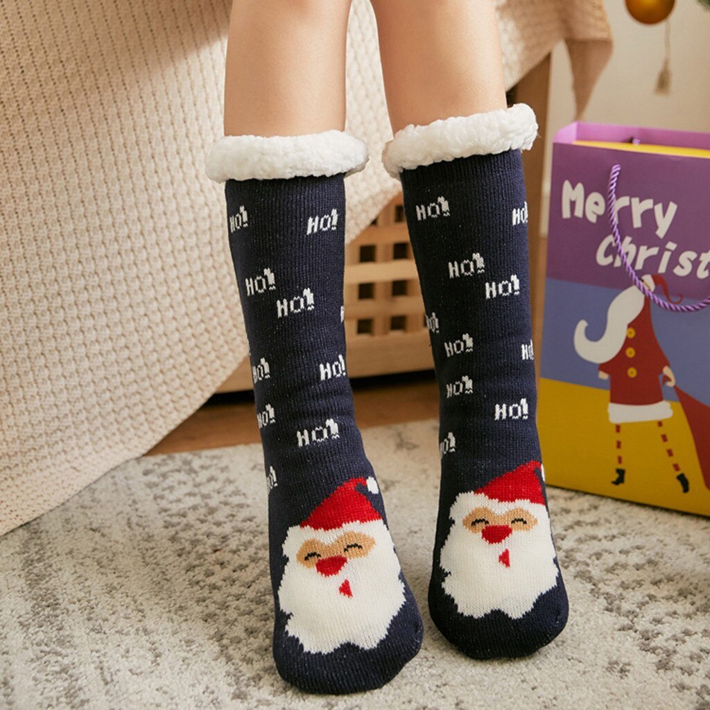 Kerst Sokken Vrouwen Katoenen Sokken Print Dikkere Plus Fluwelen Anti-Slip Vloer Sokken Winter Warm Tapijt Sokken Dames Grappig sokken