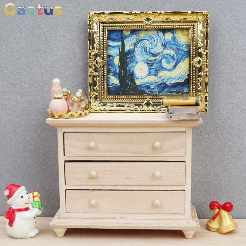 Cajón de almacenamiento de madera en miniatura para casa de muñecas, armario, casillero, mesita de noche, muebles, modelo de decoración, accesorios de juguete, 1:12