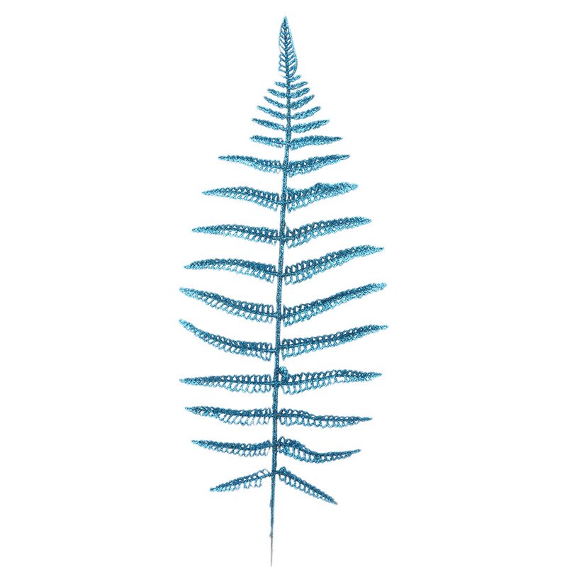 5pcs Set Christmas Artificial Leaves Glitter Hollow Fern Leaf DIY Christmas Tree Decoration Wedding Party Ornaments: Lake Blue