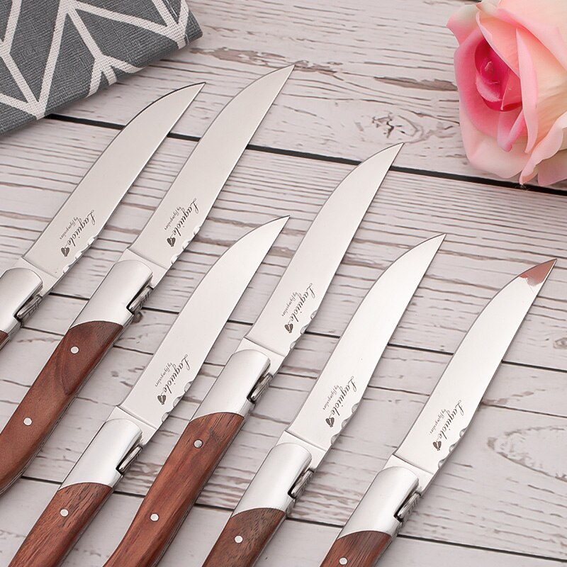Coltelli da bistecca stile Laguiole da 8.25 ''coltelli da pranzo in legno di rosa posate giapponesi set di stoviglie in legno ristorante di natale 2/4/6/8/10pcs