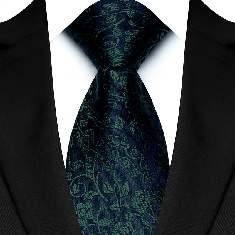 Cravate de luxe pour hommes, 8CM, rayures de couleur verte, motif Floral, solide, pour marié, tissée en Jacquard, pour fête d'affaires et de mariage