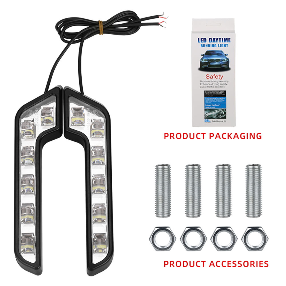 2stk LED Bil Kjørelys L-Form 180mm - 12V DRL Hvit - Tåkelys: Default Title