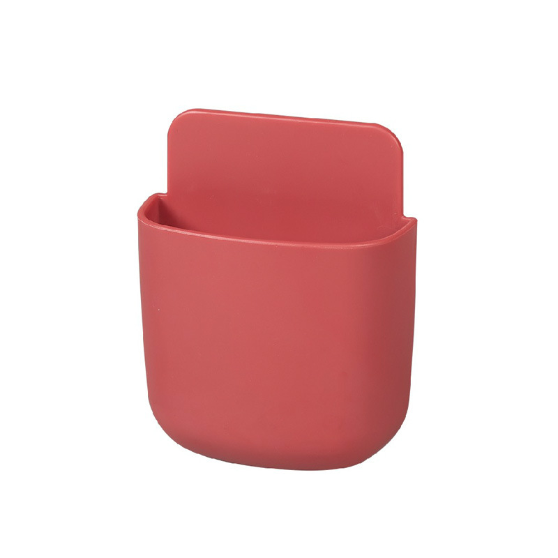 Perforated wall suction wall mounted remote control storage box living room bedroom arc mobile phone rack remote control storage: Burgundy