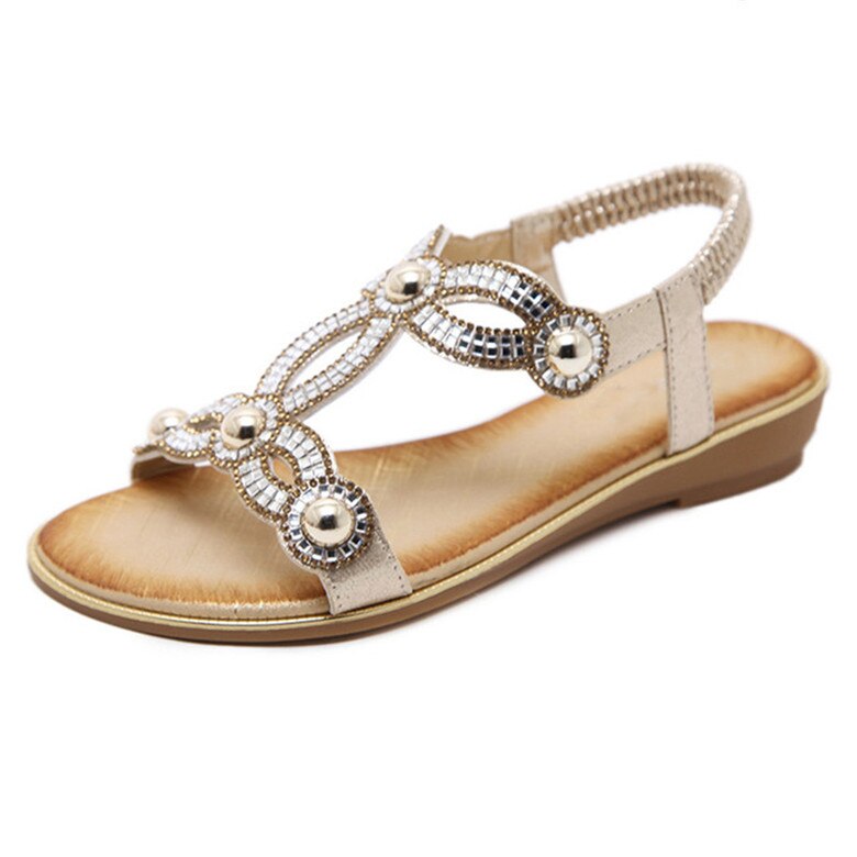 Mvvjke europæiske sandaler blomsterperler krystal rhinsten luksus diamant sandaler dame stor størrelse 35-42: Guld / 4