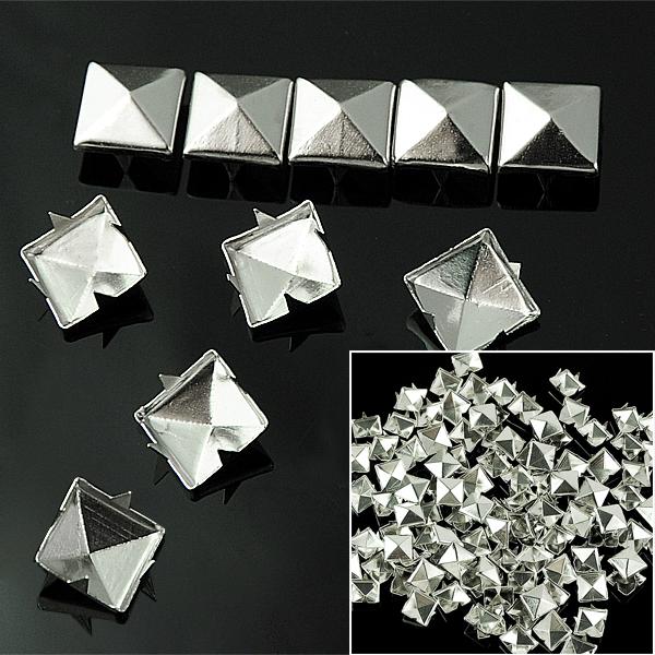 Wituse Verkoop 100 Stk/partij Zilver 10Mm Piramide Vierkante Studs Spots Punk Spikes Voor Jean Shirt Armband Schoenen kleding