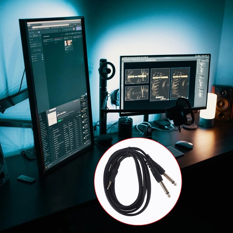 Doppio cavo da 6.35mm maschio da 1/4 "mono Jack a Jack stereo da 1/8" 3.5mm