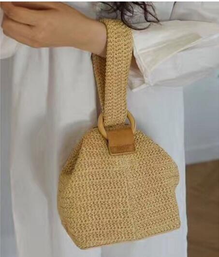 PP woven frauen kleine handgelenk können mini flap bag umhängetasche strand stroh tasche