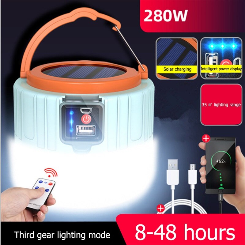 Outela Solar Draagbare Lantaarns Afstandsbediening Tent Licht Super Heldere Avondmarkt Licht Camping Licht: Solar RC  280W