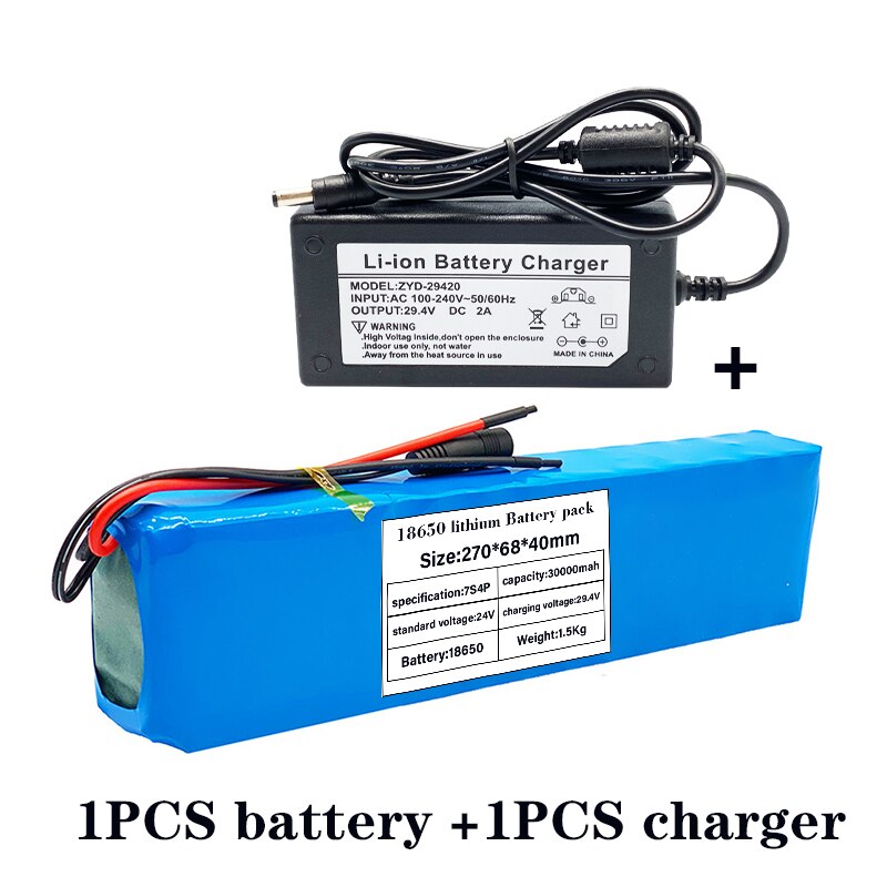 2022 7s4p 30000 Mah Elektrische Fiets Motor Ebike Scooter Lithium-Ion Accu 29.4V 18650 Oplaadbare Batterij + lader: Goud