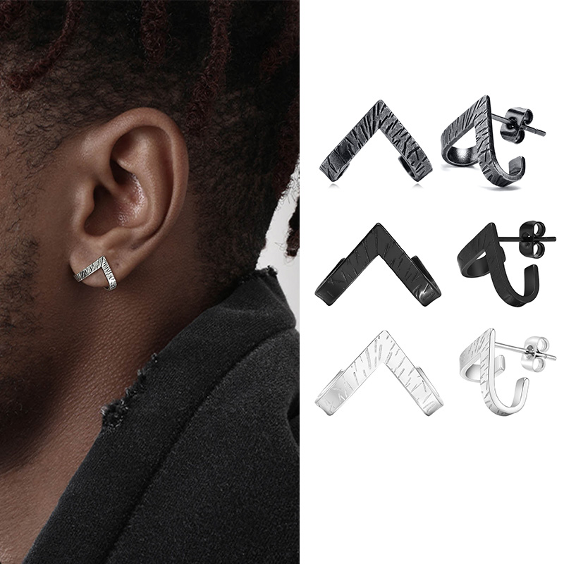 Pendiente geométrico para hombre, pendientes triangulares de acero inoxidable, joyería antialérgica Punk Cool para niños, para él masculino