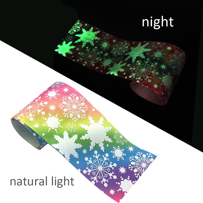 2Yards Glow In The Dark Sneeuwvlok Gedrukt Grosgrain Lint Voor Haarelastiekjes Diy Ambachten Handgemaakte Accessoires Materialen: 1