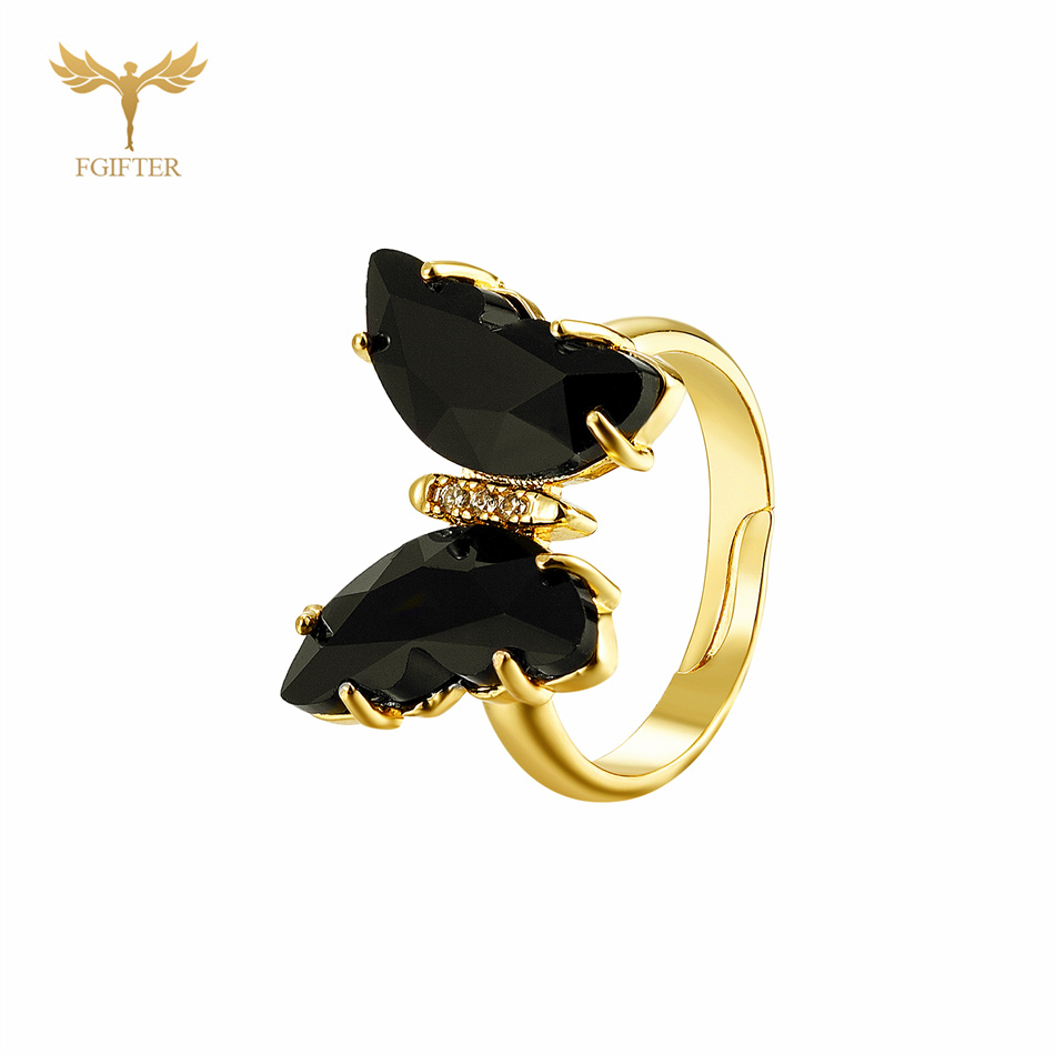 Anillos de mariposa de circón en 18 colores para mujeres y niñas, accesorios de joyería para dedo de mano de cobre de Color dorado de lujo, de tamaño ajustable: Verde