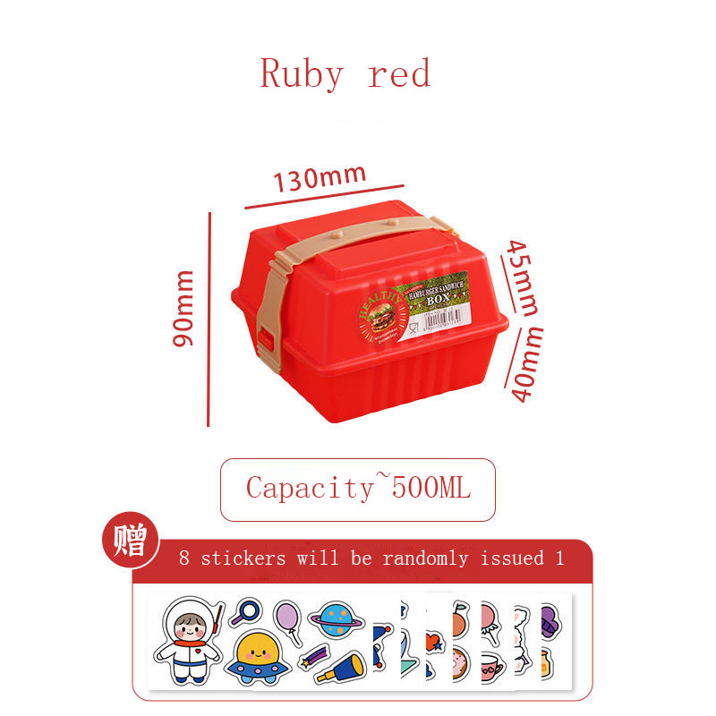 Sandwich Box Lunch Boxes Portable Bento Box Food Hamburger Containers Storage Organizer Kitchen Accessories Japanese Square PP: Ruby red-lunch box