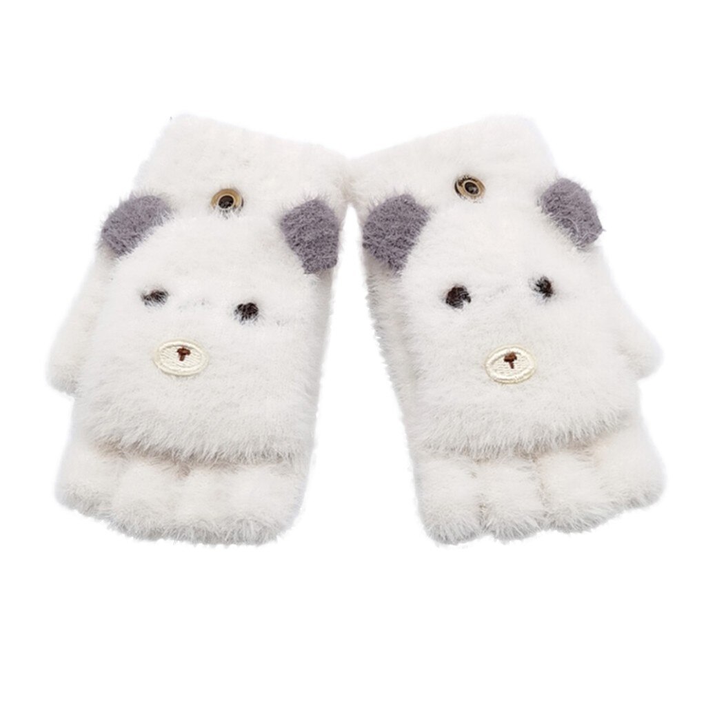 Women Winter Student Adult Christmas Deer Convertible Flip Top Fingerless Gloves Five-pointed Warm Mittens Gloves Fingerless: White