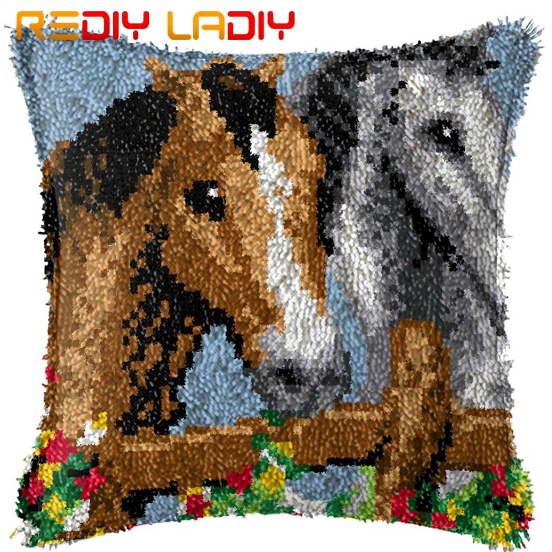 Latch Hook Kit Make Your Own Cushion King of Tiger Pre-Printed Canvas Crochet Pillow Case Latch Hook Cushion Front Hobby &amp; Craft: BZ826