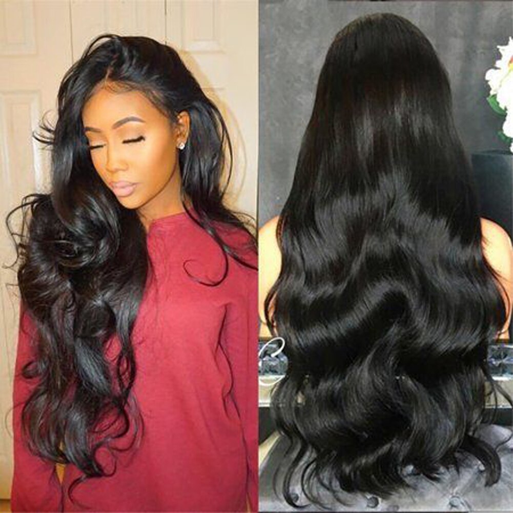 Black Body Wave Synthetic Lace Front Wig Baby Hair Wavy Heat Resistant Fiber Hair Half Hand Tied Wig