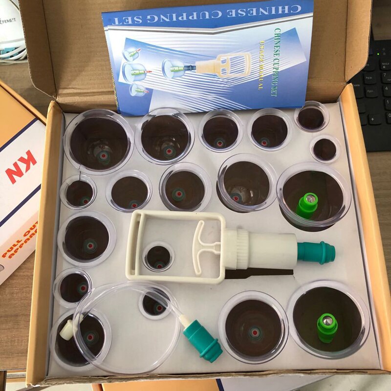 18Pcs Chinese Vacuum Cupping Set Massage Cups Pull Out A Vacuum Apparatus Cupping Therapy Cans Body Massager Cup Suction Pump