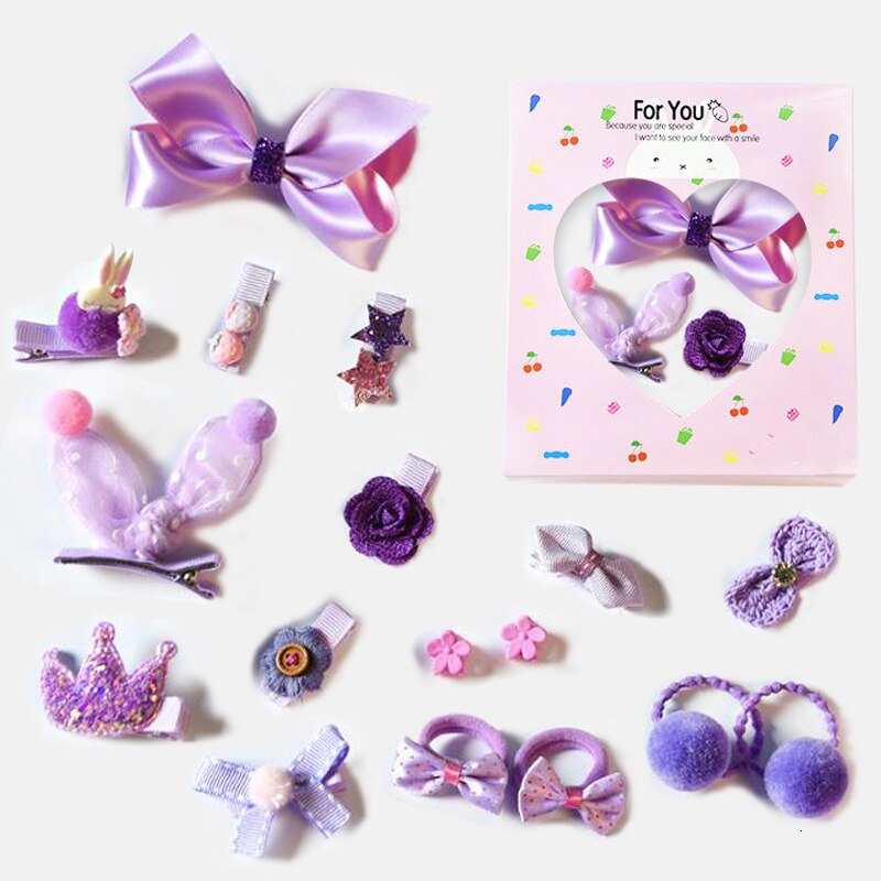 18 unids/set pinza para el pelo para Niños Accesorios para el cabello de bebé en caja horquilla para el pelo horquilla bebé niña bandas para el cabello niños diversión: Purple boxed