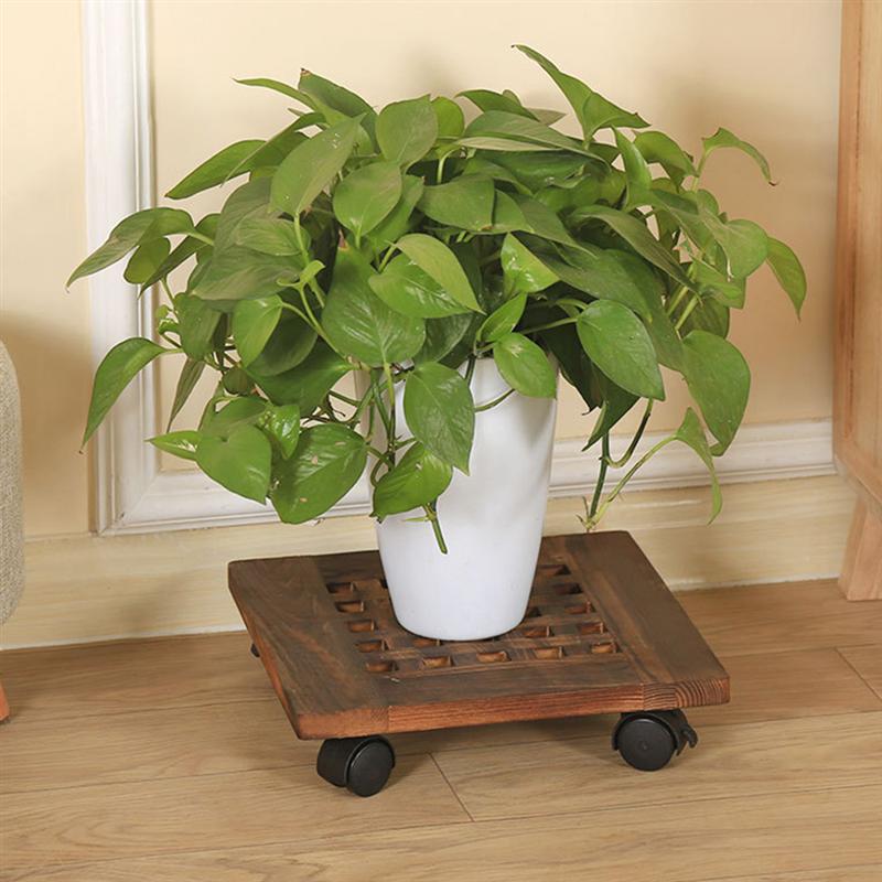 1pc Wooden Plant Pallet Caddy With Wheels Square Flower Pot Holder Mover Base With Roller Brake Universal Pulley Flower Pot Tray