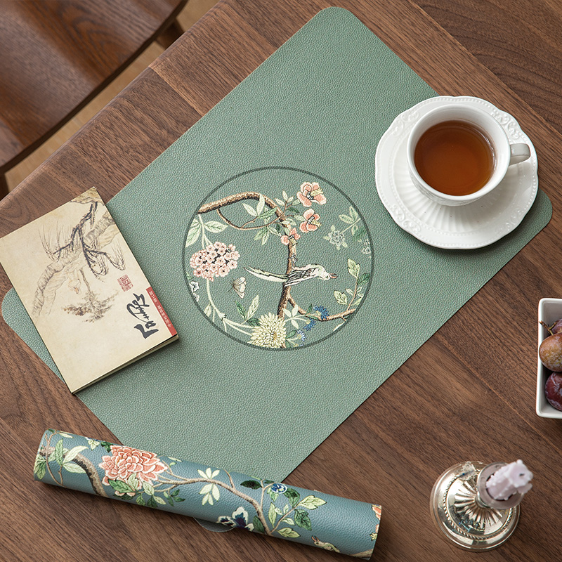 Heat Resistant Table Mats Set of 2, Hydrangea Faux Placemats, Floral Bird, Chinese Style, Digital Printing for Party Family: PURPLE