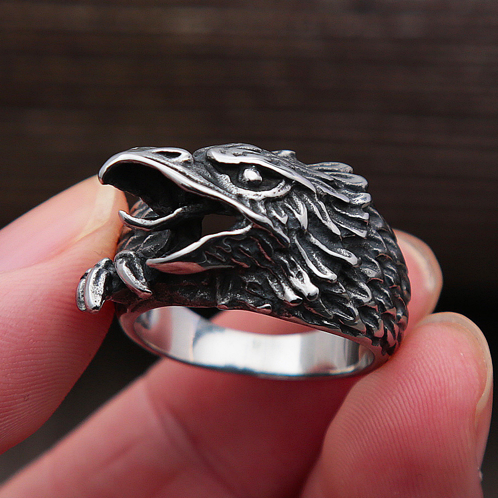 Bague Odin Raven de mythologie nordique pour hommes, Vintage, en acier inoxydable 316L, Viking, motard, anneau de corbeau, bijoux ,