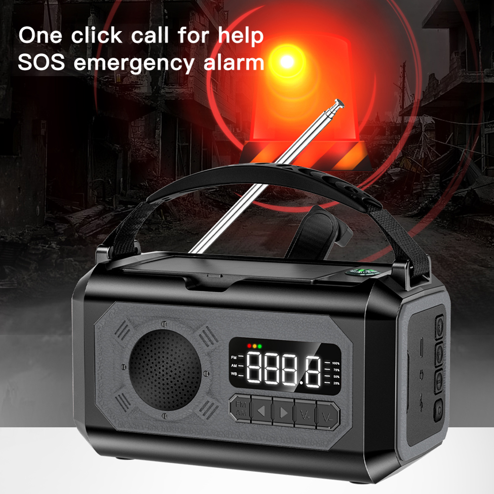 Solar--Wetterradio, 16000 mAh-12000 mAh, Taschenlampe, Handkurbel, Notfallradio, Leselampe, eingebauter Lautsprecher für das Überleben Ich bin Freien