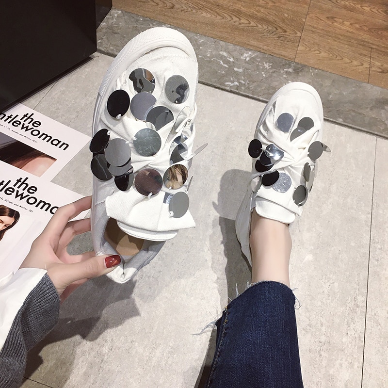 Grunne munn glitter sko all-match casual kvinnelige joggesko shose kvinner dame runde tå espadrilles plattform