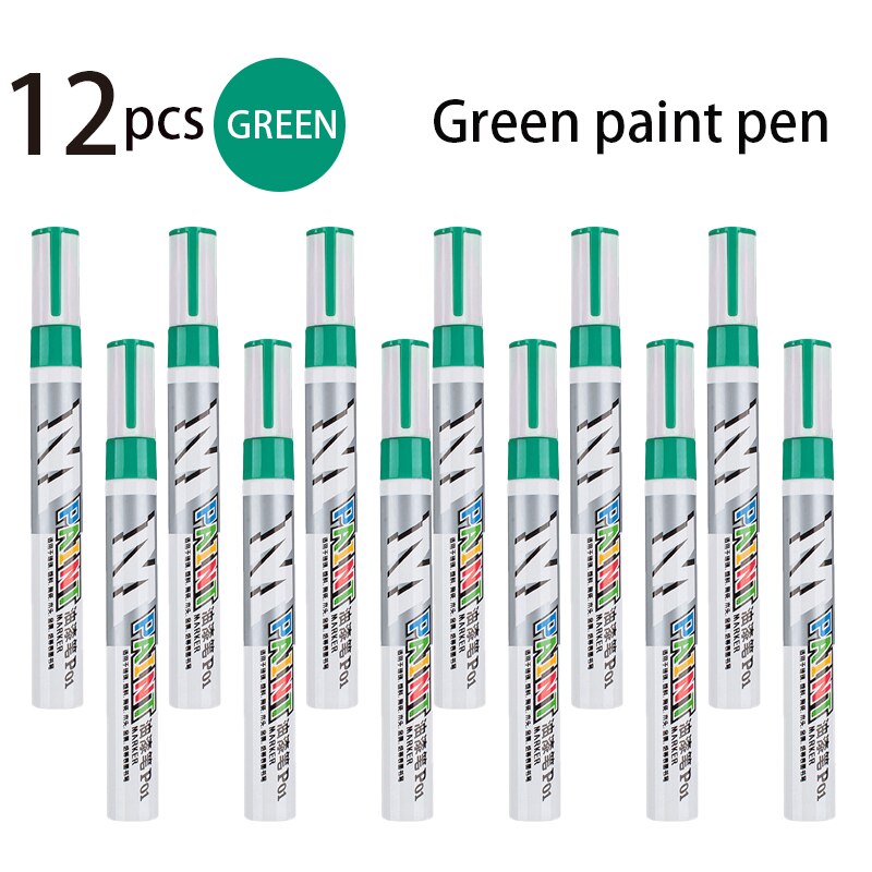Color Waterproof Paint Marker Glass Plastic Ceramic Wood Metal Paper Car Paint Scratch Repair Pen Graffiti Tires Do Not Fade: 12 green pens