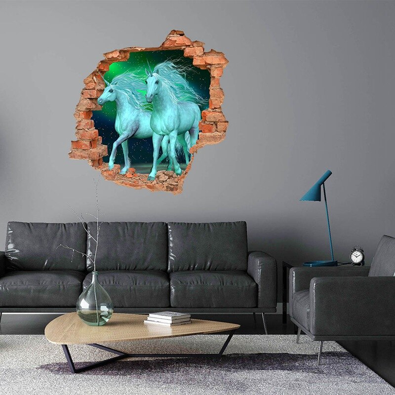 Cartoon Eenhoorn 3d Vivid Pvc Eenhoorn Muursticker Voor Kinderkamer Kinderen Slaapkamer Decoratie Poster Muurschildering