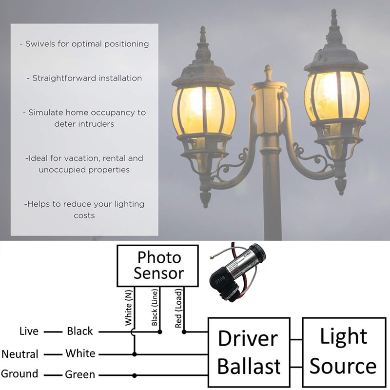 Sensor de fotocélula LED giratorio para exteriores, Sensor de Fotocélula de Control, 120/220V, 10 unidades