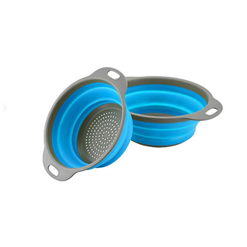 Holaroom Silicone Folding Drain Basket Retractable Fruit Vegetable Container Drain basket Kitchen Storage Gadgets: blue / L