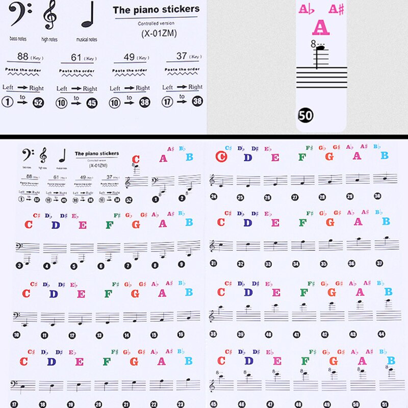 Transparent Removable Digital Piano And Keyboard Stickers For 37/49/88/61/54 Removable Label Electronic Key Sticker Set