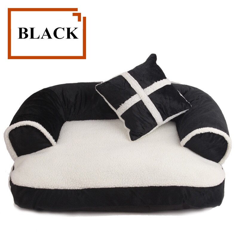 Angleterre Style chien lit maison chien tapis hiver dormir chats nid doux longue peluche chien panier coussin pour animaux de compagnie Portable animaux fournitures: Black / L