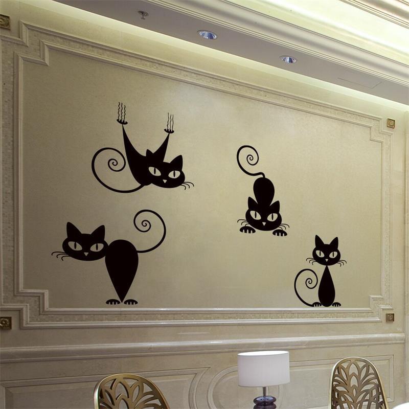 Leuke 4 Katten Muurstickers Hangen Op de Muur voor Kinderkamer Muur Stickers Playing Game Kamer voor Woonkamer party Decoratie Art Mural