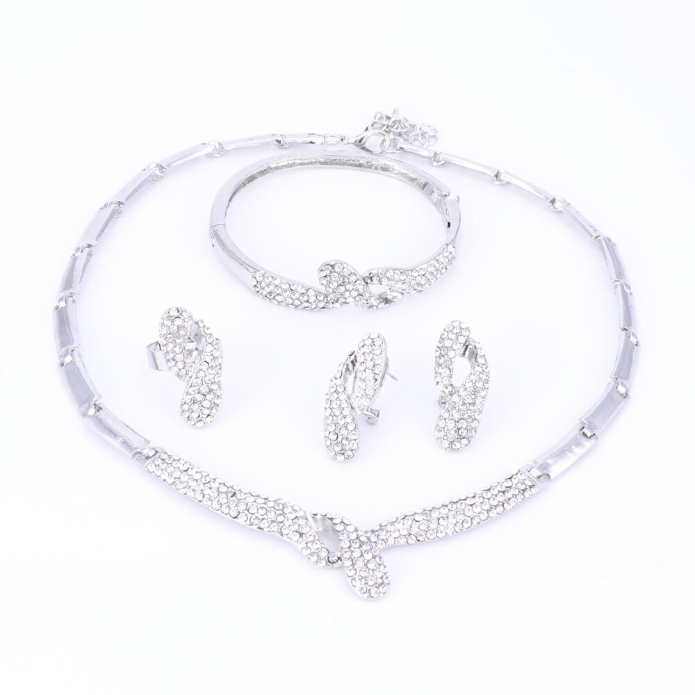 Bryllup brude krystal smykkesæt til kvinder fest choker halskæde vintage dubai trendy tilbehør: Sølv
