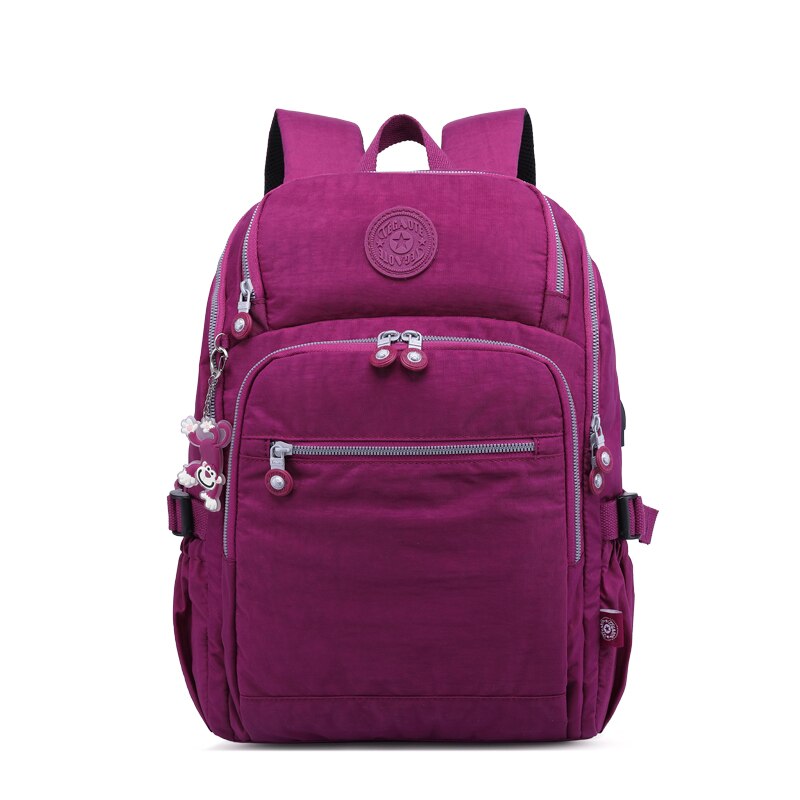 TEGAOTE Backpacks Women Bolsa Bagpack Multi Pocket Nylon Waterproof Travel Back Pack Kid School Bag for Teenage Girl USB Charge: Eggplant purple / Model 1813